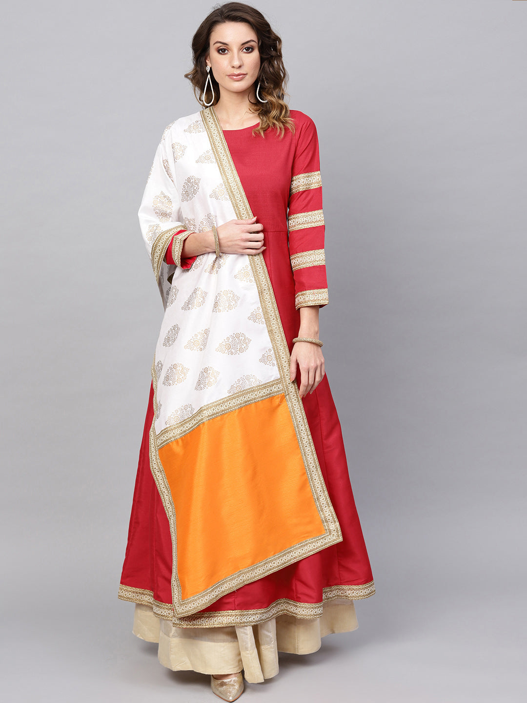 Women's  Solid Pleated Kurta With Dupatta