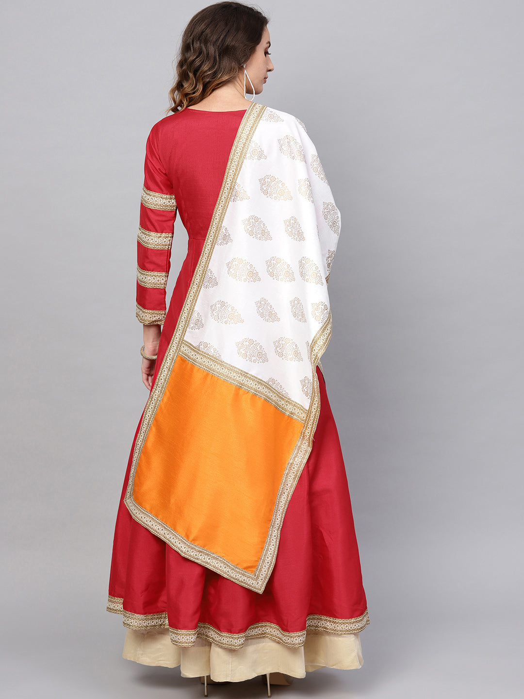 Women's  Solid Pleated Kurta With Dupatta