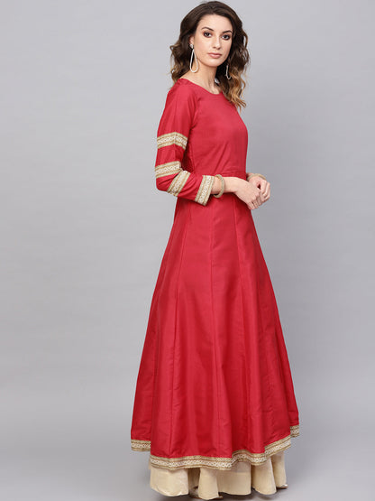 Women's  Solid Pleated Kurta With Dupatta