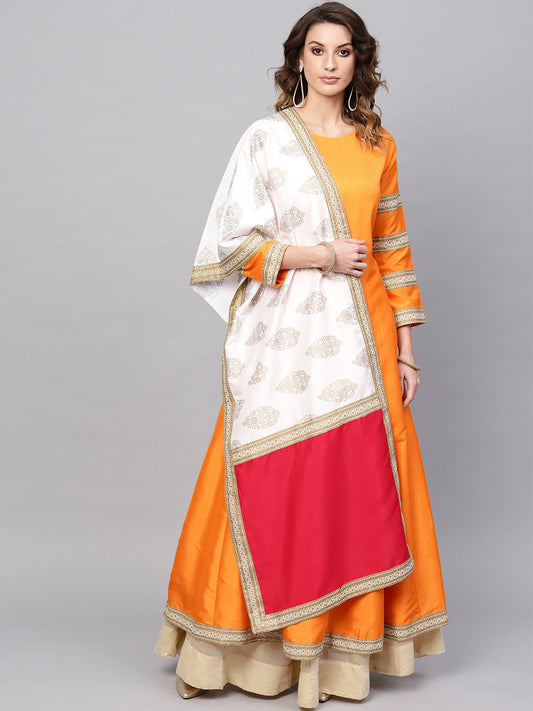 Women's  Solid Pleated Kurta With Dupatta