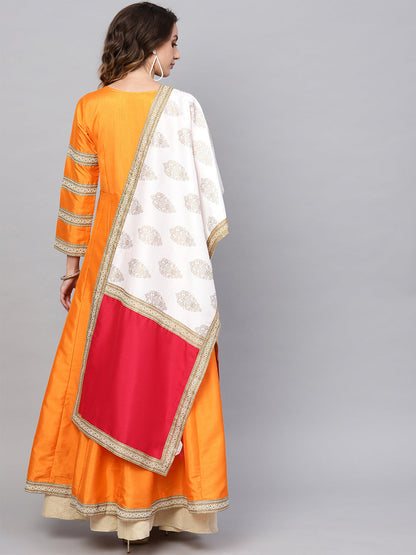 Women's  Solid Pleated Kurta With Dupatta