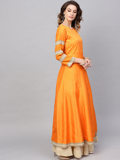 Women's  Solid Pleated Kurta With Dupatta