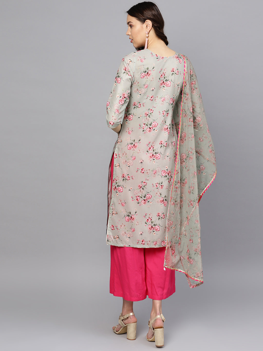 Women's  Grey Kurta With Dupatta