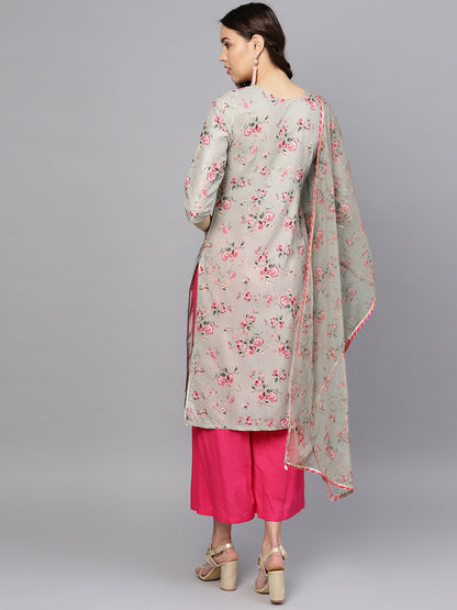 Women's  Grey Kurta With Dupatta