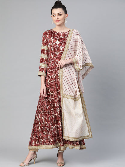 Women's  Printed Kurta With Dupatta Set