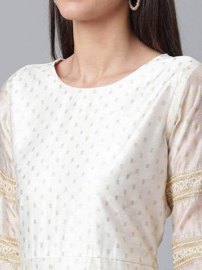 Women's  Cream Anarkali Kurta With Dupatta