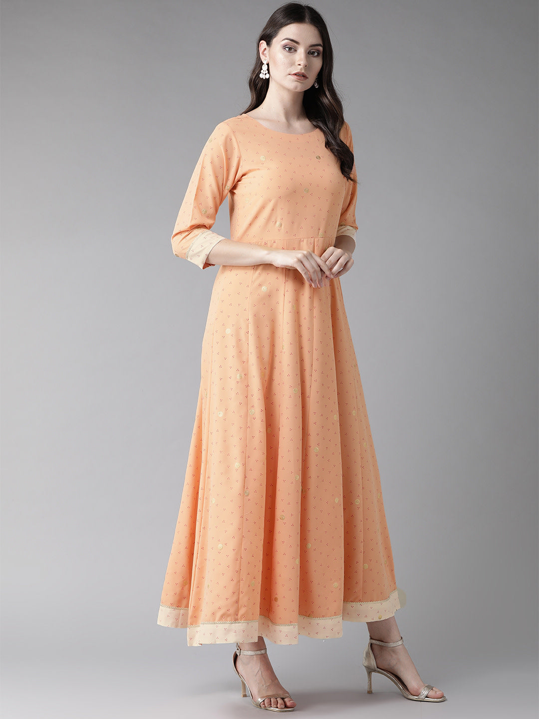 Women's S Peach Kurta With Dupatta Set