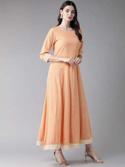 Women's S Peach Kurta With Dupatta Set