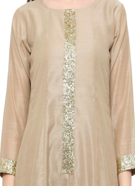 Women's Beige Anarakali Kurta With Digital Printed Net Dupatta Set