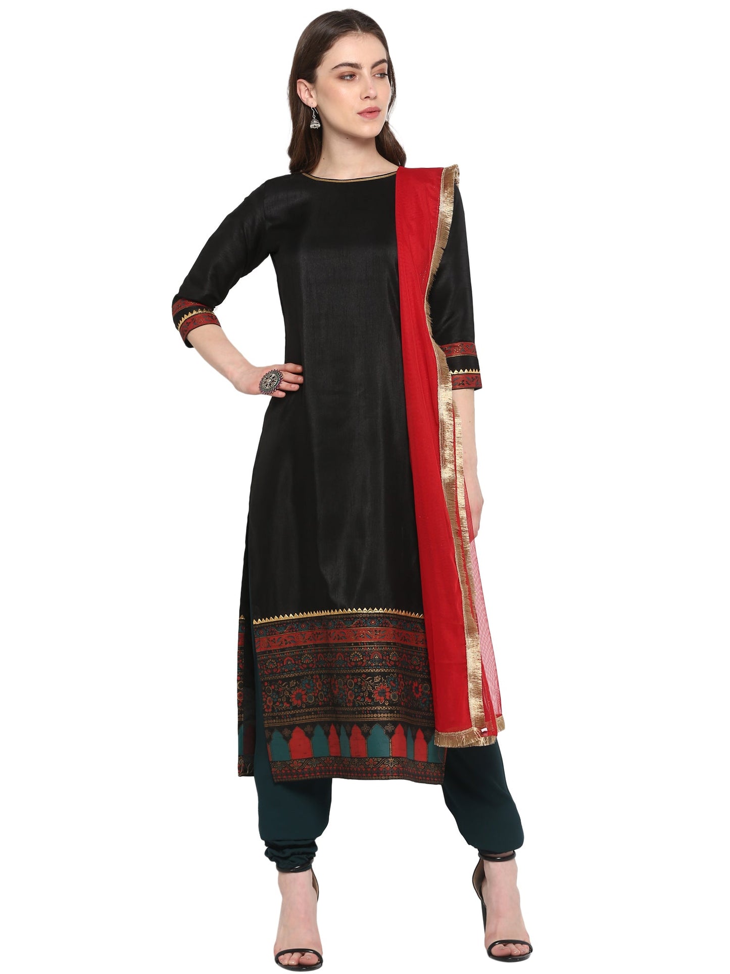 Women's  Black Straight Kurta Set