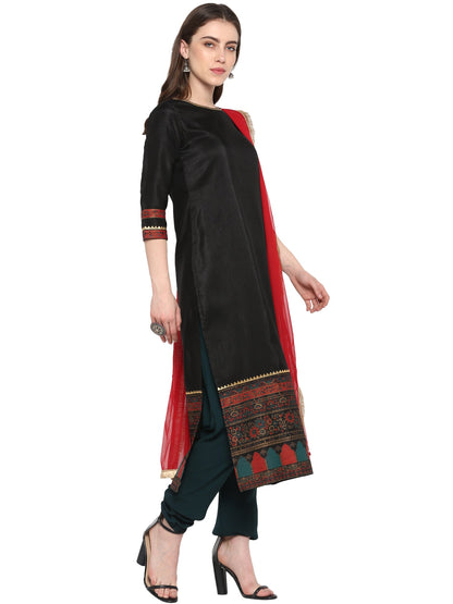 Women's  Black Straight Kurta Set
