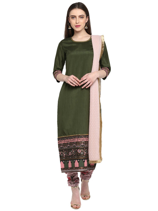 Women's  Olive Green Straight Kurta Set