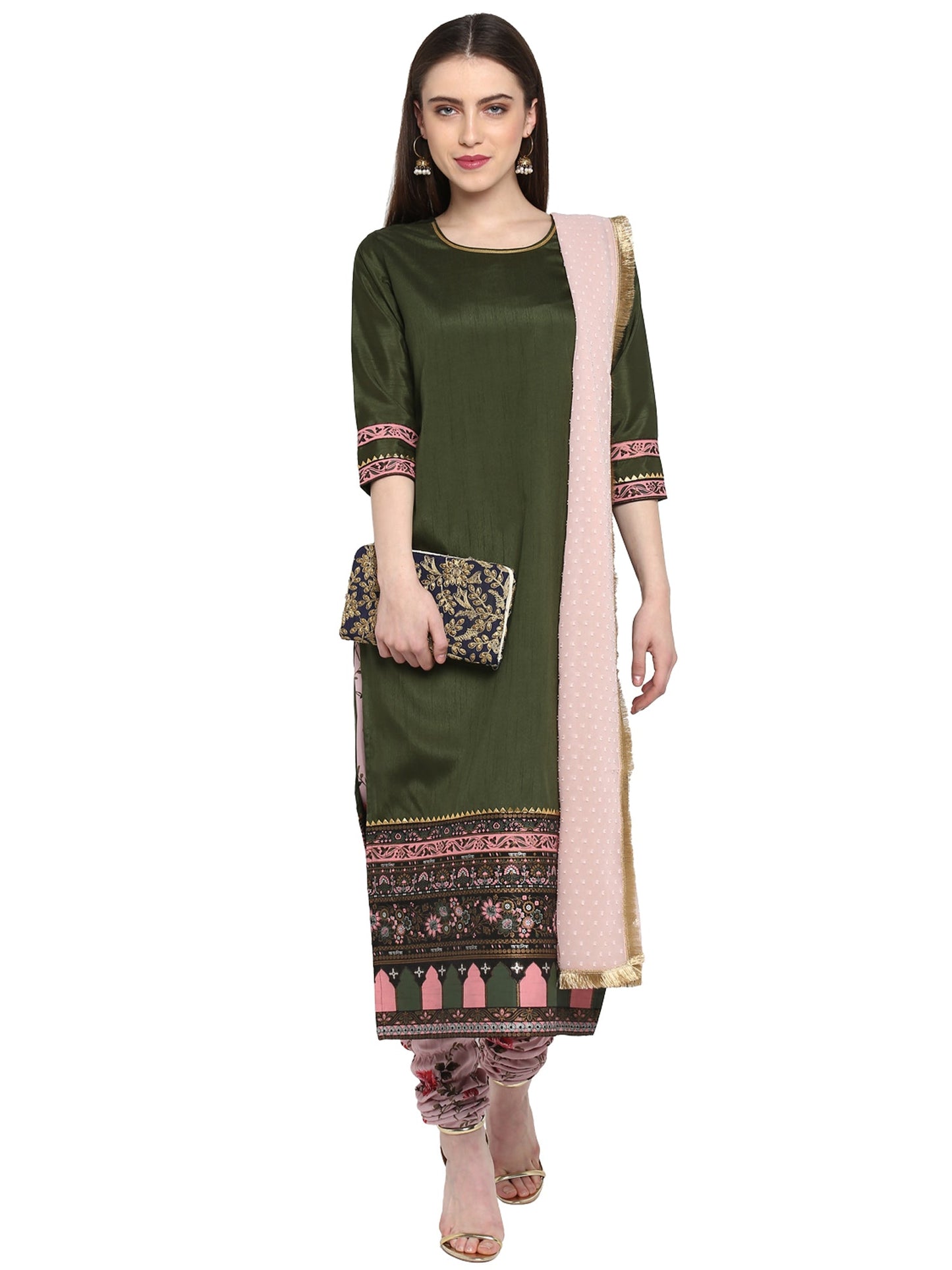 Women's  Olive Green Straight Kurta Set