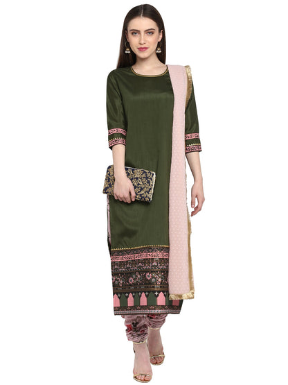 Women's  Olive Green Straight Kurta Set