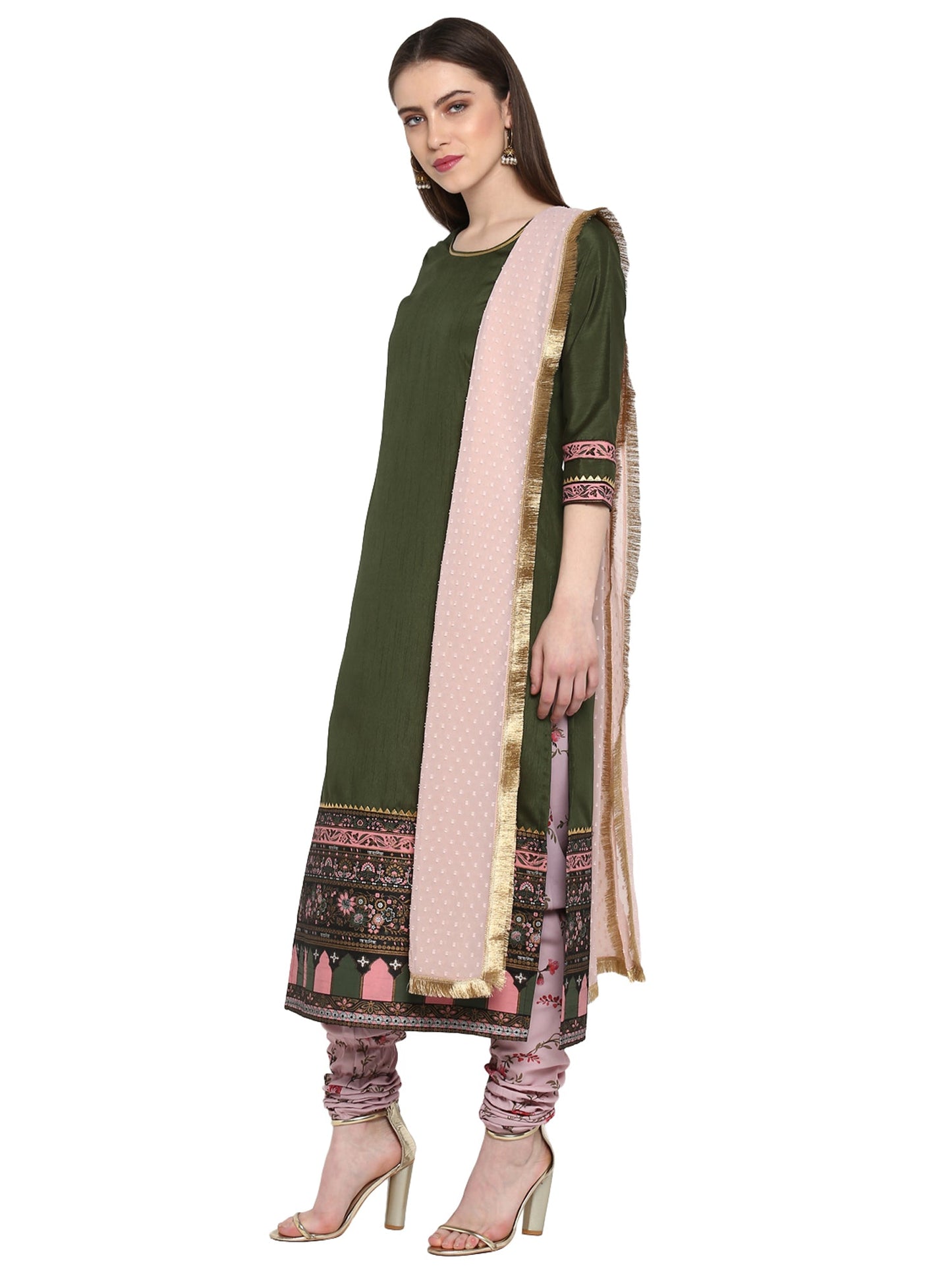 Women's  Olive Green Straight Kurta Set