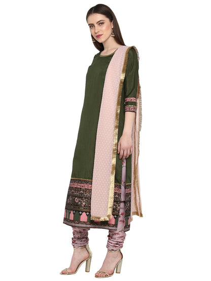 Women's  Olive Green Straight Kurta Set