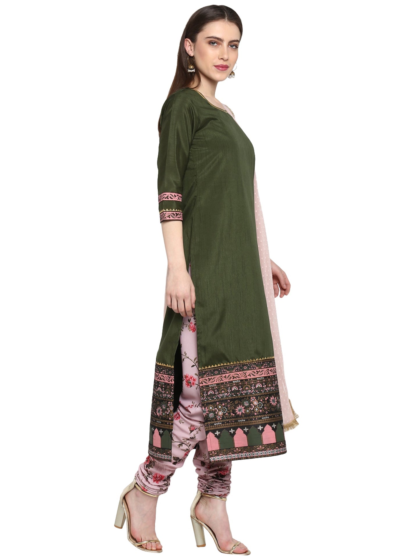 Women's  Olive Green Straight Kurta Set