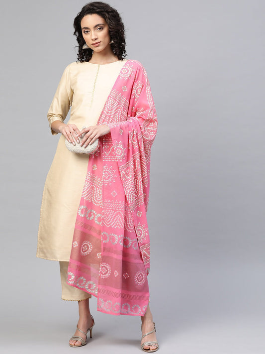 Women's Beige Poly Silk Solid Kurta Pant With Dupatta Set