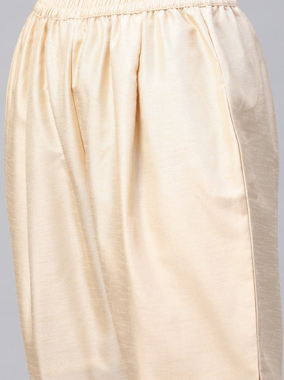 Women's Beige Poly Silk Solid Kurta Pant With Dupatta Set