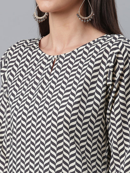Women's Digital Print Crepe Black And White Kurta With Pant And Dupatta