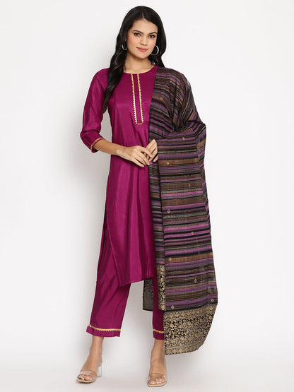 Women's  Poly Silk Kurta Pant With Printed Dupatta Se