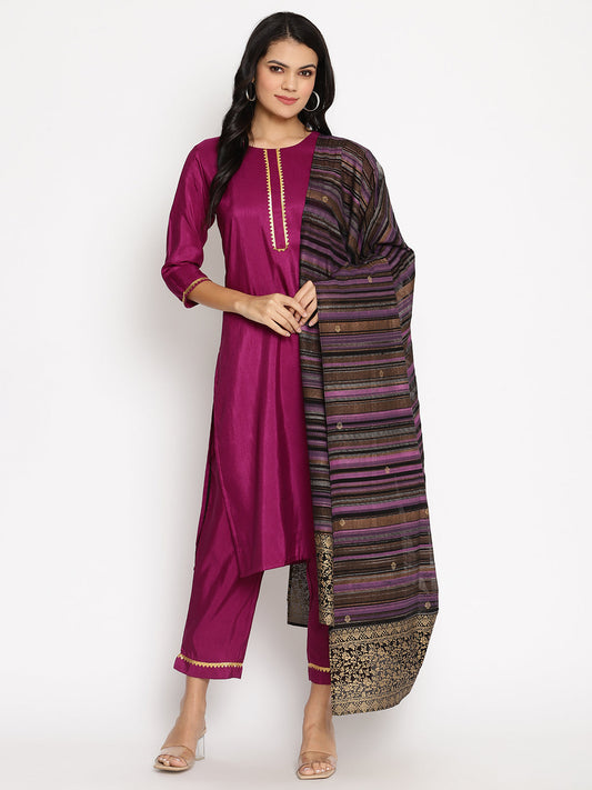 Women's  Poly Silk Kurta Pant With Printed Dupatta Se