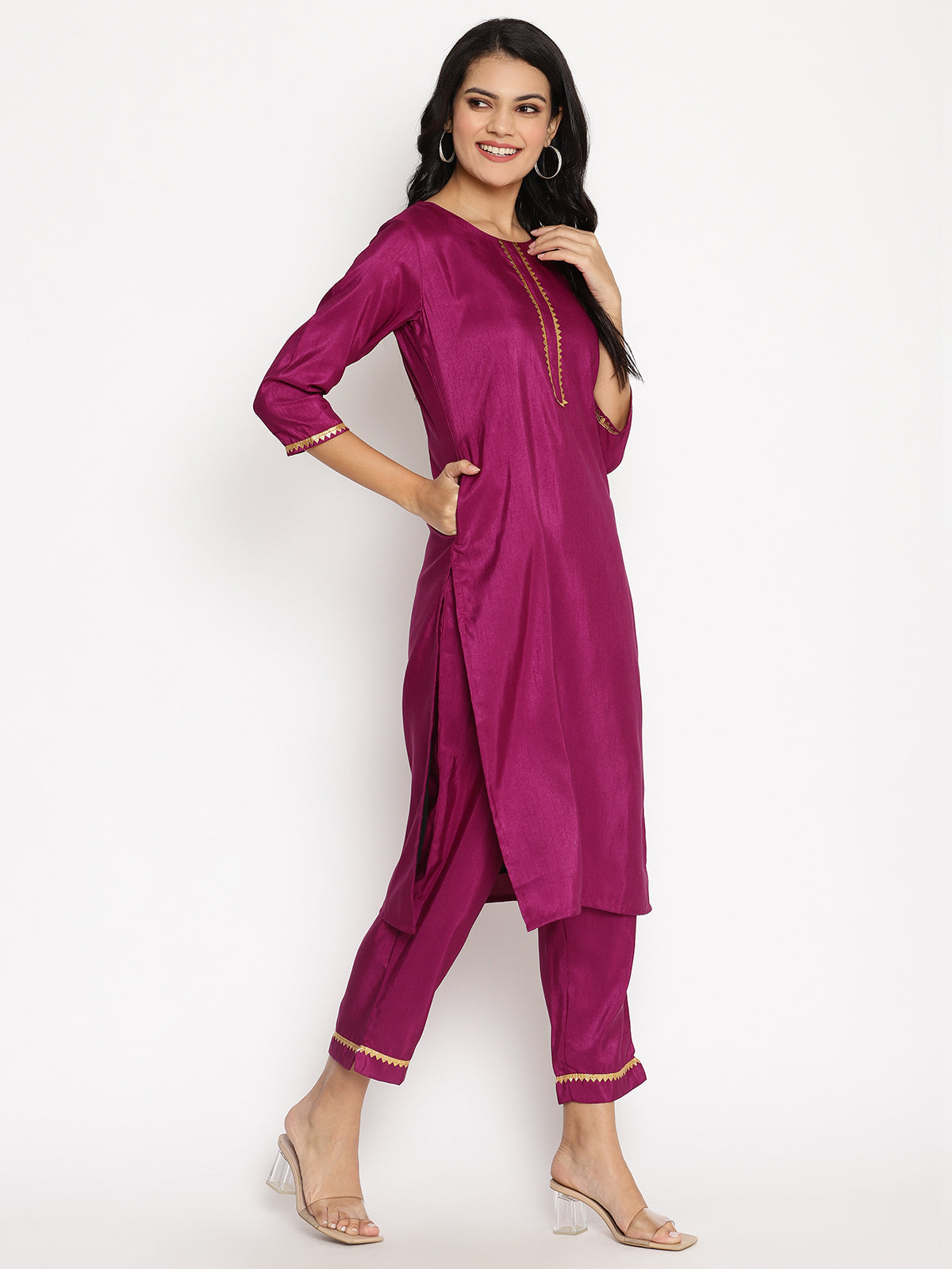 Women's  Poly Silk Kurta Pant With Printed Dupatta Se