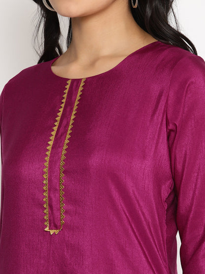 Women's  Poly Silk Kurta Pant With Printed Dupatta Se