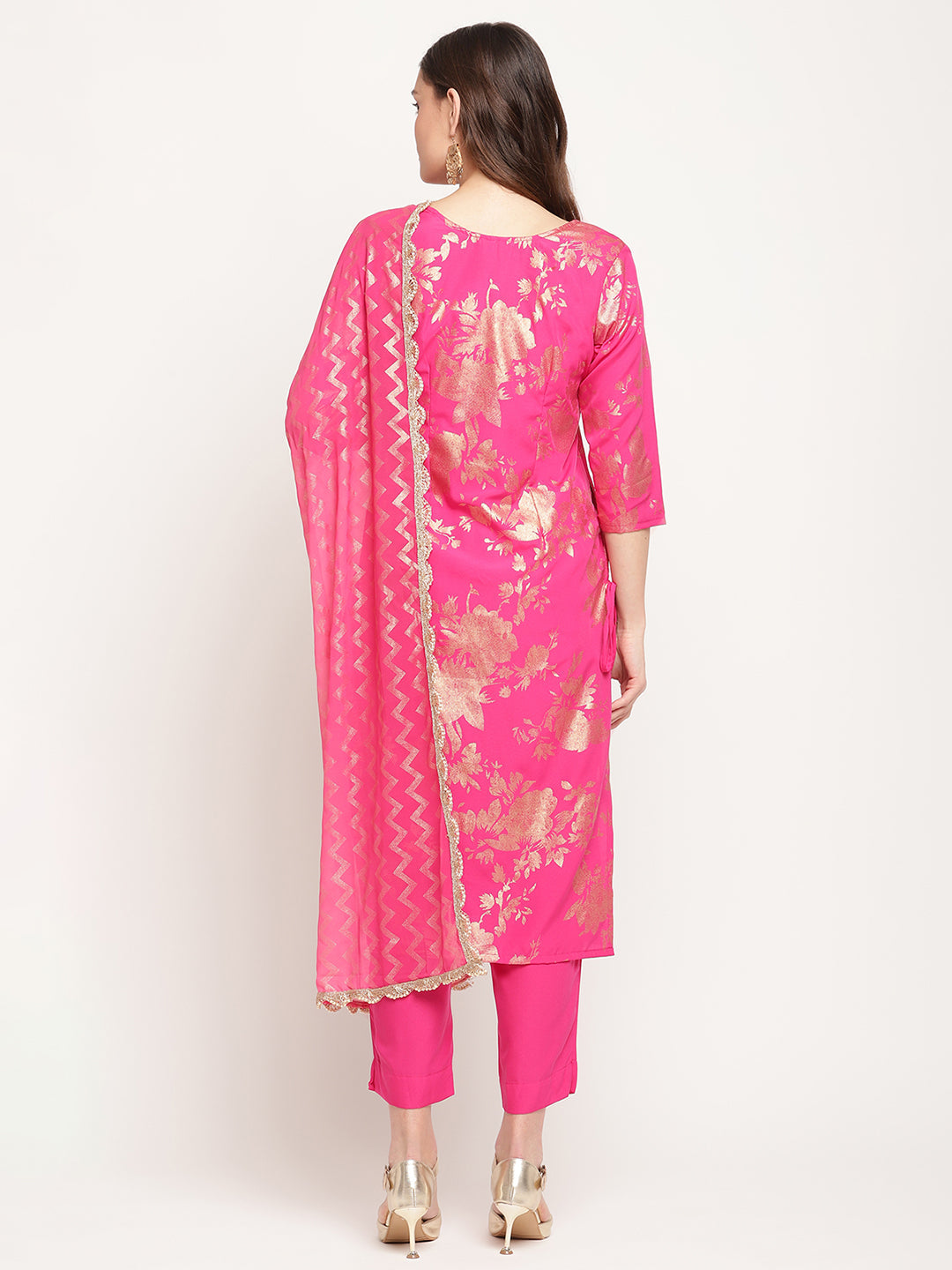 Women's  Dark Pink Rayon Printed Salwar Suit Sets With Dupatt