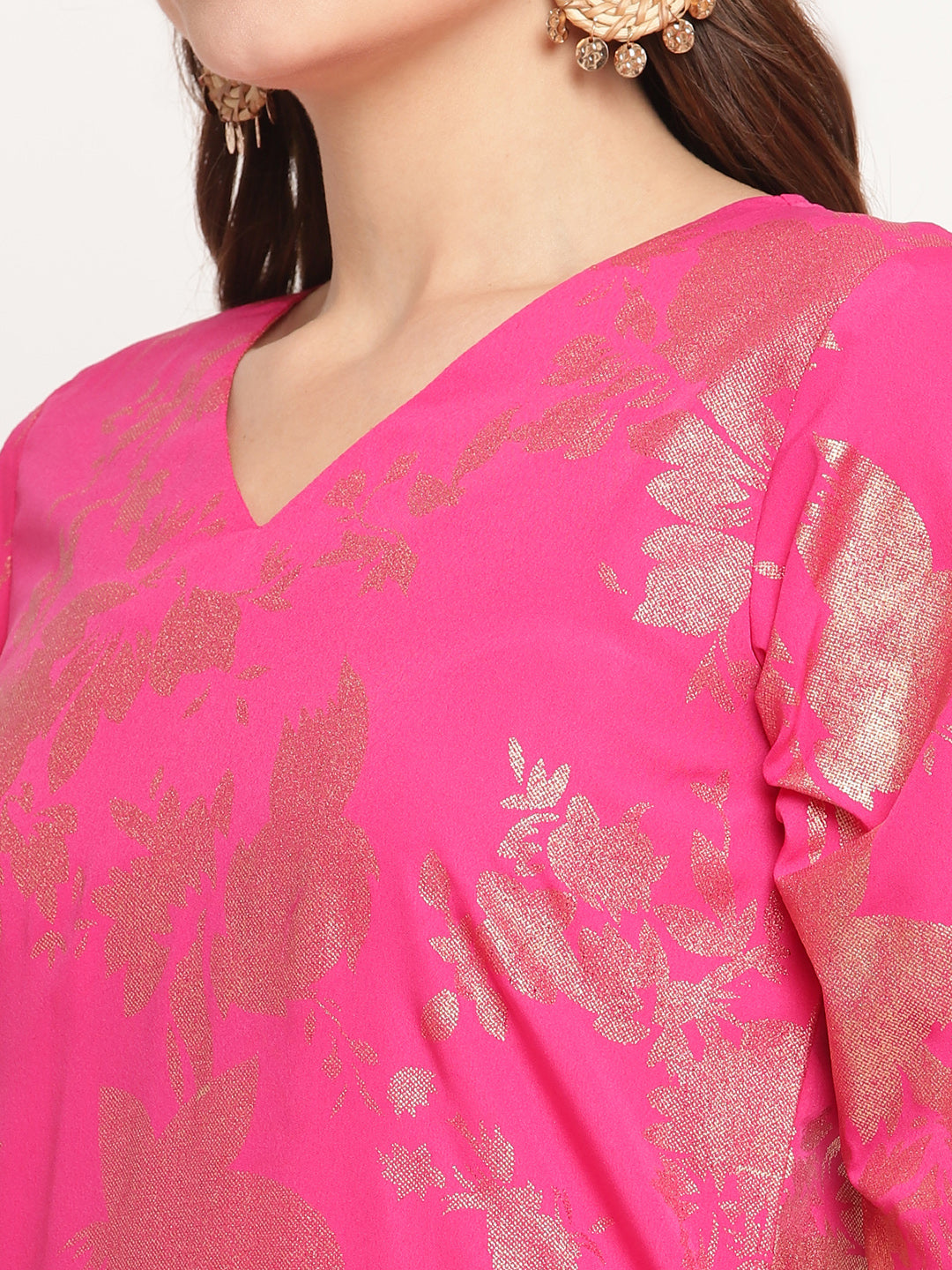 Women's  Dark Pink Rayon Printed Salwar Suit Sets With Dupatt