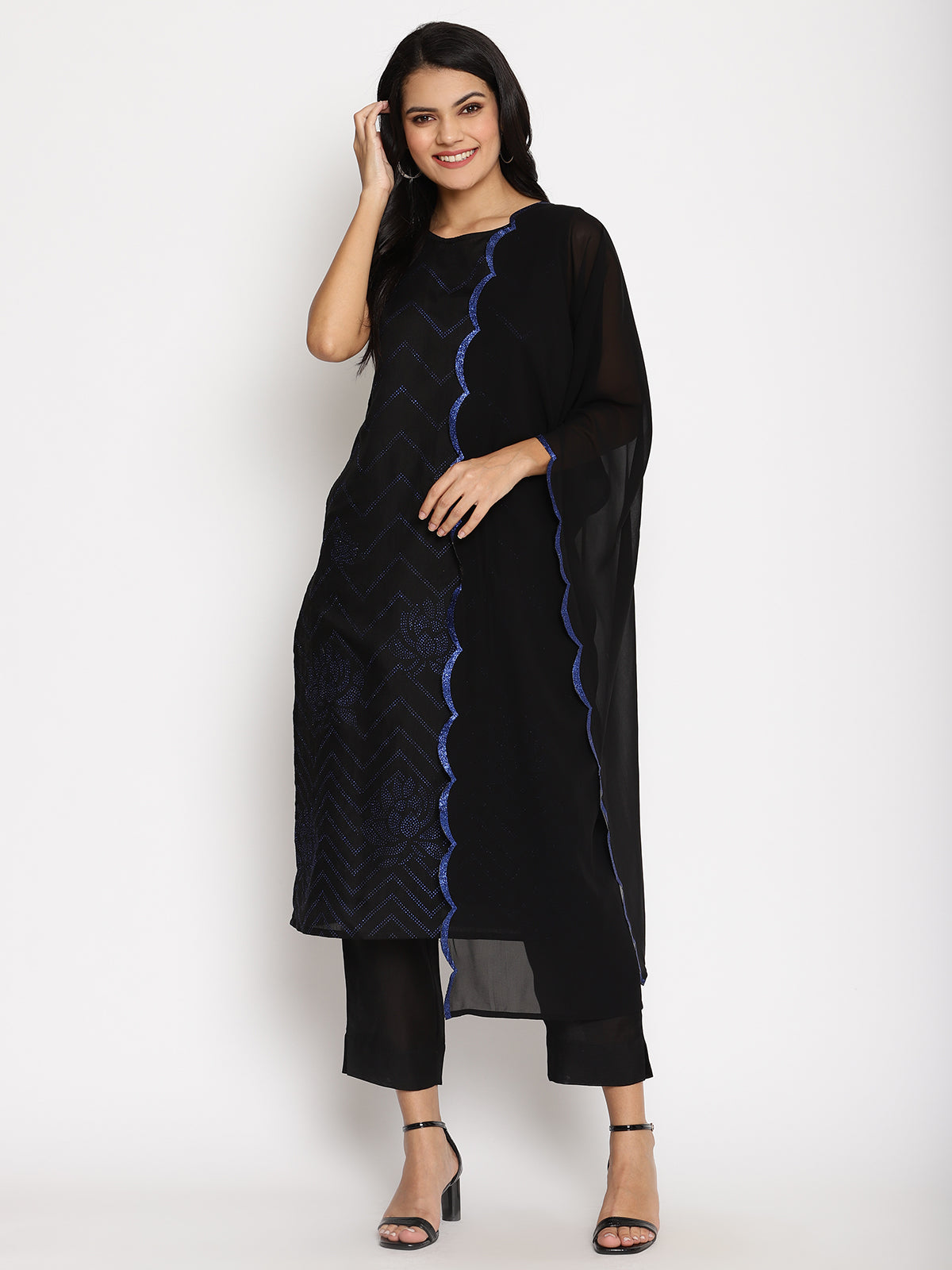 Women's  Chanderi Kurta Pant With Dupatta Se