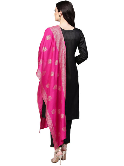 Women's Black With Bright Pink Kurta Set