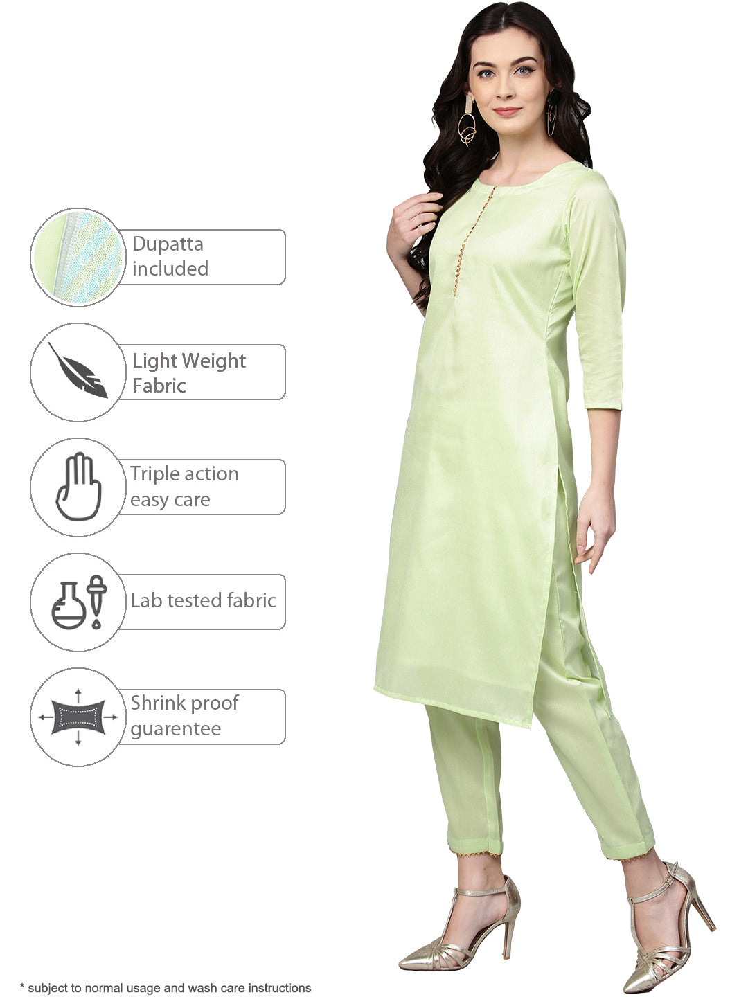 Women's Sea Green Cotton Blend Solid Kurta Trouser Set With Dupatt