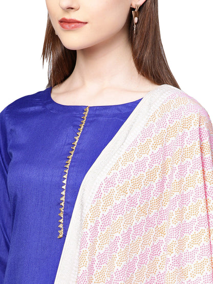 Women's Royal Blue Poly Silk Solid Salwar Suit With Dupatt