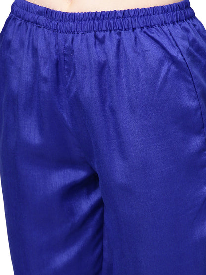 Women's Royal Blue Poly Silk Solid Salwar Suit With Dupatt