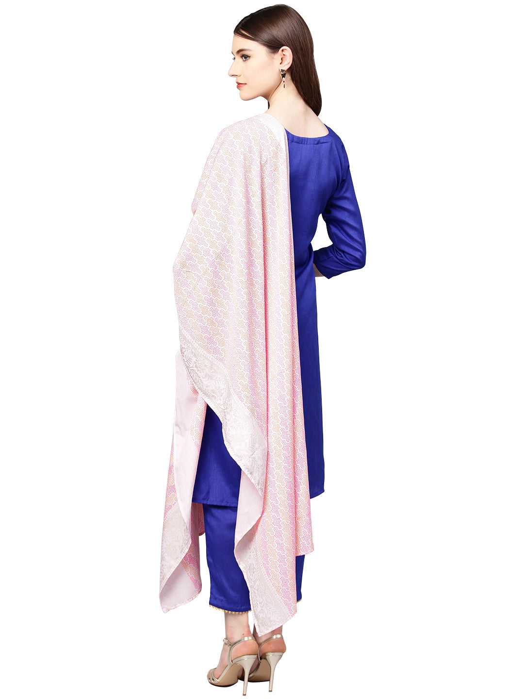 Women's Royal Blue Poly Silk Solid Salwar Suit With Dupatt