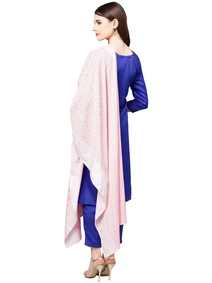 Women's Royal Blue Poly Silk Solid Salwar Suit With Dupatt