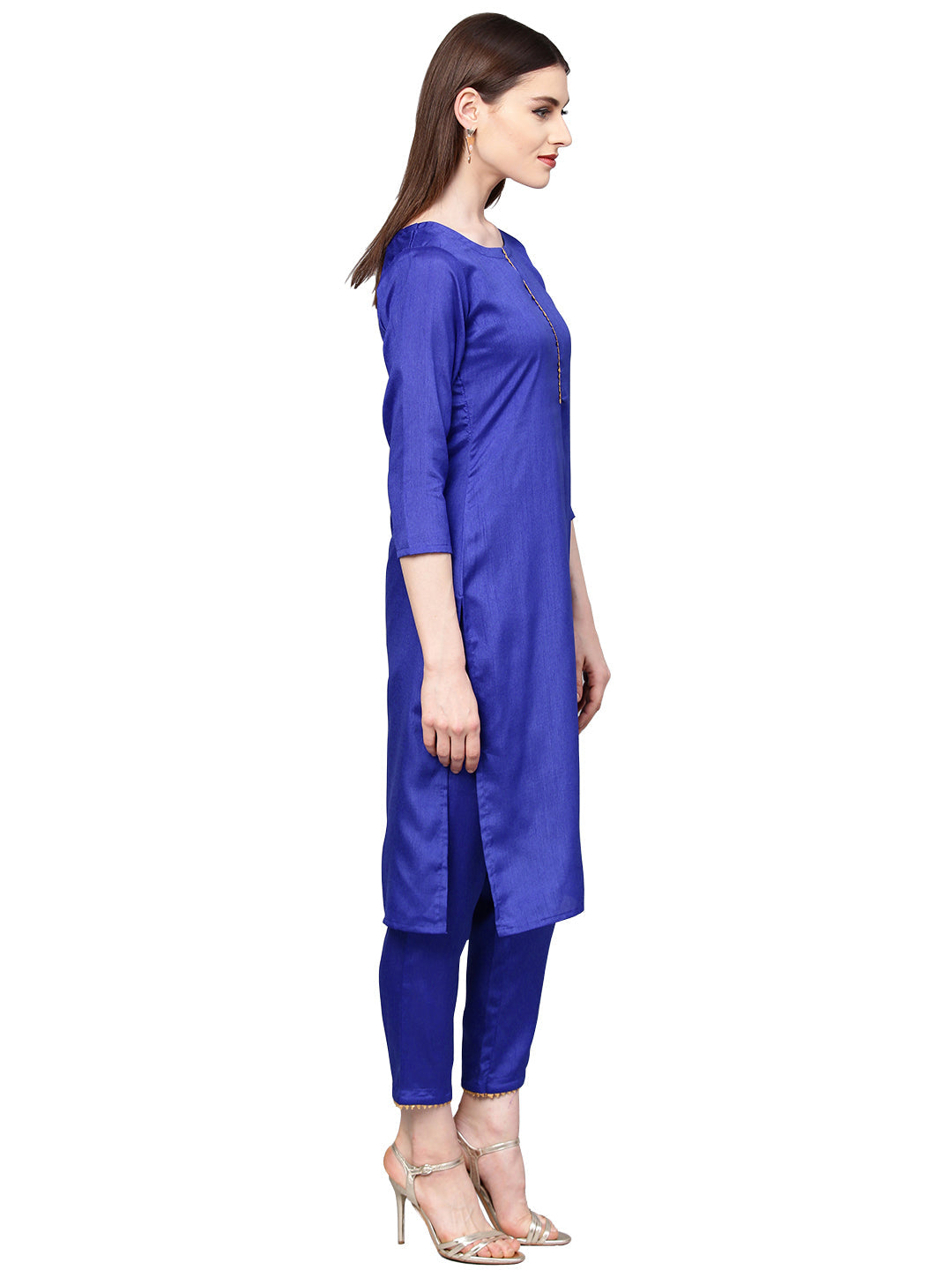 Women's Royal Blue Poly Silk Solid Salwar Suit With Dupatt
