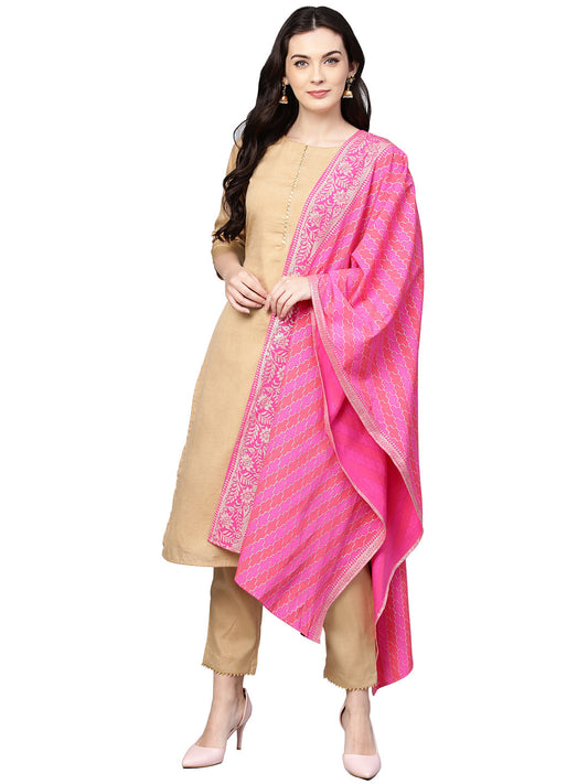 Women's Faux Silk Kurta Pant Set With Traditional Bandhini Print Dupatt