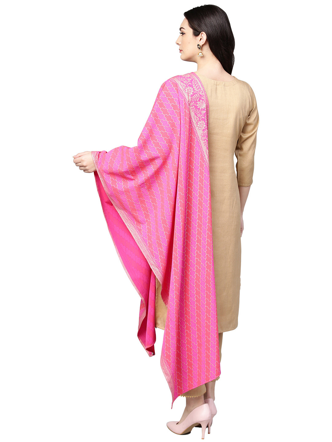 Women's Faux Silk Kurta Pant Set With Traditional Bandhini Print Dupatt