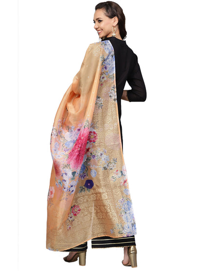 Women's Black Cotton Solid Kurta Palazzo Set With Printed Dupatta