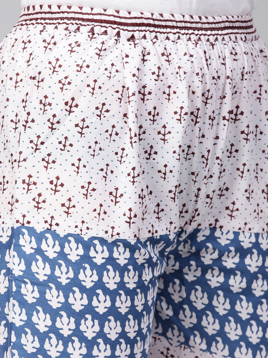 Women's White And Blue Cotton Straight Printed Kurta Sets