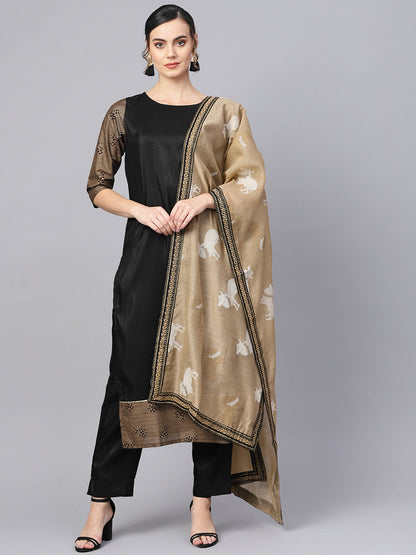 Women's  Printed Black Straight Kurta Set