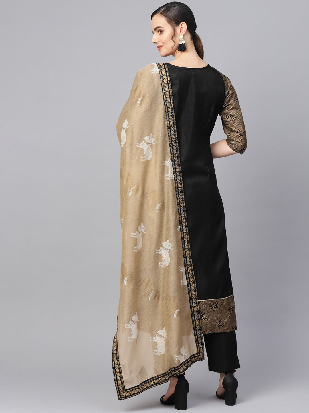 Women's  Printed Black Straight Kurta Set