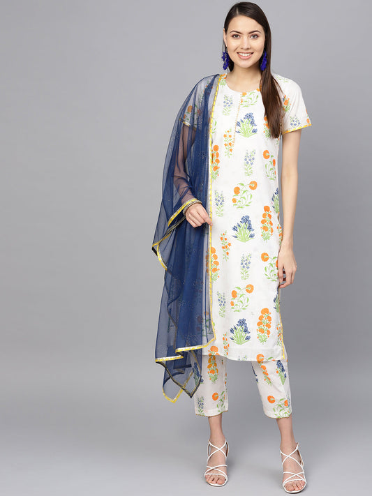 Women's  Off White Printed Kurta Set