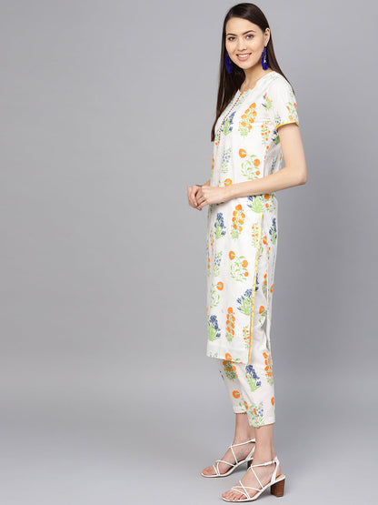 Women's  Off White Printed Kurta Set
