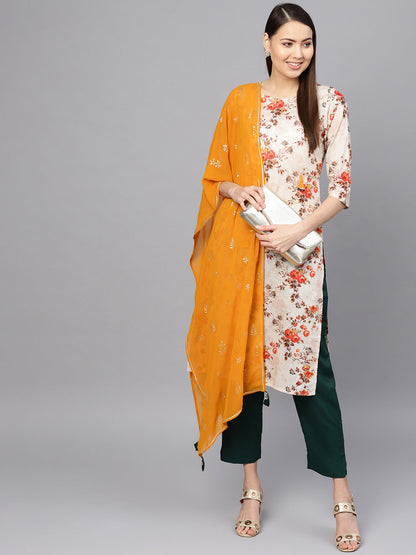 Women's  Off White Printed Kurta Set