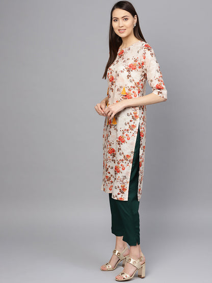 Women's  Off White Printed Kurta Set