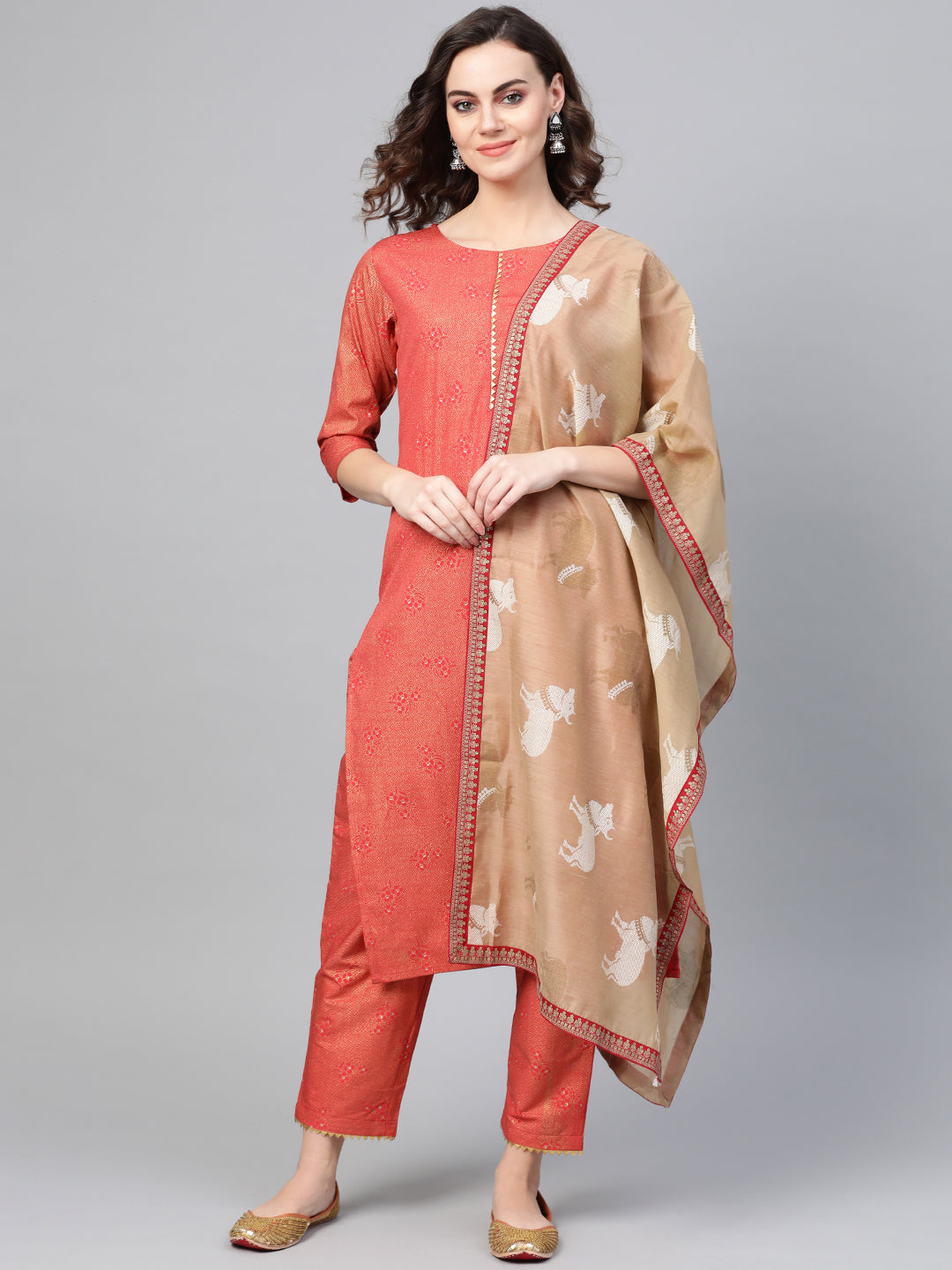 Women's Straight Red Kurta Set