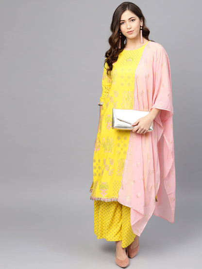 Women's  Yellow Printed Kurta Set